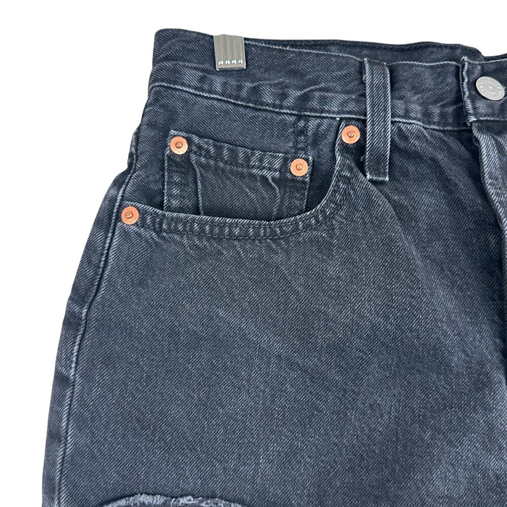 Levi's 501 Jean Shorts Womens 26 Black High Waisted Distressed Retro 90s Grunge - Picture 2 of 6